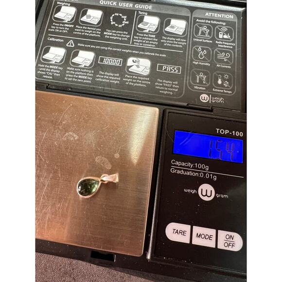 NEW Vintage Deadstock Green Tourmaline 925 sterling silver pendant 1.54 grams - Picture 9 of 9